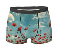 Jkkghll Boxer respirant pour homme avec imprimé coquelicots sur le ciel bleu et léger pour un usage quotidien actif, Noir , XL