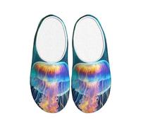 Jkkghll Chaussons confortables en flanelle avec imprimé méduses et semelle TPR pour intérieur et extérieur