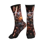 Jkkghll Explosion Feu d'artifice Impression 3D Hommes Femmes Chaussettes de Sport Tube Mi-Tube Respirant Athlétique Pour Course Fitness Usage Quotidien, 1 noir, Taille unique