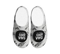 Jkkghll Good Vibes Only Chaussons confortables en flanelle avec semelle en TPR pour intérieur et extérieur