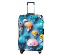 Jkkghll Housse de bagage élastique avec fermeture éclair dissimulée et anti-rayures Motif méduses colorées, blanc, M