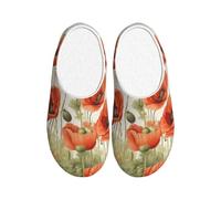Jkkghll Pantoufles confortables en flanelle avec imprimé coquelicot pour intérieur et extérieur avec semelle TPR élégante pour un usage quotidien