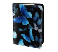 JKKGHLL Portefeuille léger pour passeport et documents de voyage Motif papillons bleus et fleurs blanches 14 cm, Noir , Taille unique