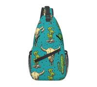 Jkkghll Sac à dos à bandoulière diagonale pour homme et femme Motif cactus et crâne de taureau