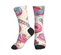 Jkkghll Sweet Lollipop Cupcake Print Chaussettes de sport mi-tube respirantes pour course à pied fitness usage quotidien, 2 Noir-2, Taille unique