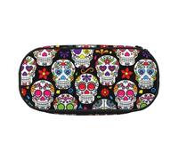 Jkkghll Trousse à crayons grande capacité avec fermeture éclair et imprimé têtes de morts et fleurs colorées, Noir , Taille unique, Organiseur de sac