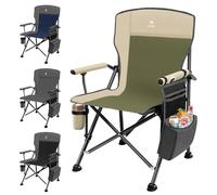 JKLESA Chaise de camping XL robuste d'une capacité de 179,6 kg - Siège rembourré surdimensionné avec porte-gobelet et poche isotherme, tissu Oxford 1680D, chaise pliante portable pour camping, pêche