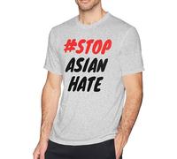 JKLPBVFXZHU Stop Asian Hate Men's Cotton Round Neck T-Shirt Casual Gray Manches Courtes(X-Large)