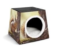 JKLPOMN Niche chaude pour animal de compagnie, maison d'hiver amusante à imprimé écureuil, confortable pour animal de compagnie, maison pour animaux de compagnie, maison pour animaux de compagnie
