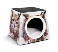JKLPOMN Niche chaude pour animal de compagnie, maison d'hiver pour animal domestique avec motif de chouette à l'aquarelle, maison confortable pour animal domestique, maison pour animaux de compagnie,