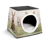 JKLPOMN Niche chaude pour animal de compagnie, niche d'hiver pour animal de compagnie avec imprimé lapin marron, maison confortable pour animaux de compagnie, maison pour animaux de compagnie, maison