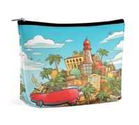 JKLPOMN Trousse de maquillage de voyage portable pour femme, imprimé île de Cuba, trousse de maquillage mignonne, convient aux cosmétiques, pinceaux de maquillage, articles de toilette, bijoux, petite