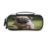 JKLPOMN Trousse de maquillage portable avec imprimé chiots carlin grande capacité, sac de rangement, sac de voyage à fermeture éclair, trousse de toilette pour femme, convient pour les voyages des