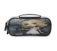 JKLPOMN Trousse de maquillage portable, fille blonde avec de grands yeux imprimés, grande capacité, sac de rangement, sac de voyage à fermeture éclair, trousse de toilette pour femme, convient pour
