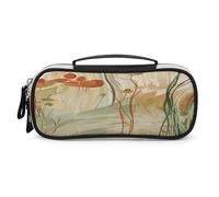 JKLPOMN Trousse de maquillage portable, orange Line Art imprimé, grande capacité, sac de rangement à fermeture éclair, trousse de toilette pour femme, convient pour les voyages des filles, ligne