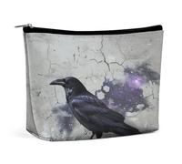 JKLPOMN Trousse de maquillage portable pour femme, motif corbeau sur le sol, résistante à l'eau, jolie trousse de maquillage, pour cosmétiques, pinceaux de maquillage, articles de toilette, bijoux,