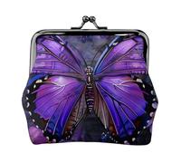 JKLQWC 1 porte-monnaie imprimé papillon violet pour femme mignon en cuir PU porte-monnaie mini porte-monnaie pochette avec serrure à baiser, Noir , Taille unique, Moderne