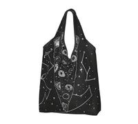 JKLQWC 1 sac de courses pliable imprimé constellation pizza, sac fourre-tout réutilisable pour le shopping quotidien et les voyages