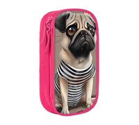JKLQWC 1 trousse à crayons imprimée chien carlin mignon - Grande trousse à stylos portable pour bureau, école, adolescent, fille, garçon, adulte, noir, rose, Taille unique, Cartable