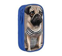 JKLQWC 1 trousse à crayons imprimée chien carlin mignon - Grande trousse à stylos portable pour bureau, école, adolescent, fille, garçon, adulte, noir, bleu, Taille unique, Cartable