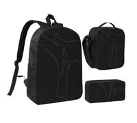 JKLQWC Ancient Egypt Tribe Series Lot de 3 sacs à dos d'école avec sac à déjeuner isotherme et trousse à crayons pour étudiants, adolescents, filles, garçons - 43,2 cm, Icône karaté highkick-icon, One