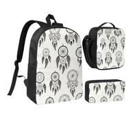 JKLQWC Ancient Egypt Tribe Series Lot de 3 sacs à dos d'école avec sac à déjeuner isotherme et trousse à crayons pour étudiants, adolescents, filles, garçons - 43,2 cm, Attrape-rêves gris., One Size