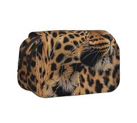 JKLQWC Ancient Egypt Tribe Series Trousse à crayons pour enfants, hommes et femmes, deux couches de grande capacité, trousse de maquillage, organisateur pour bureau, école, voyage, Animal léopard