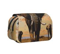 JKLQWC Ancient Egypt Tribe Series Trousse à crayons pour enfants, hommes et femmes, deux couches de grande capacité, trousse de maquillage, organisateur pour bureau, école, voyage, Éléphant africain