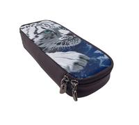 JKLQWC Ancient Egypt Tribe Series Trousse à crayons pour filles et garçons en cuir synthétique avec fermeture éclair pour le bureau et l'école, Petit tigre dans l'espace., One Size, Cartable