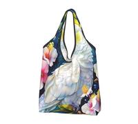 JKLQWC Beau sac de courses pliable avec imprimé cacatoès, oiseau et fleur, sac fourre-tout réutilisable pour le shopping quotidien et les voyages, Noir , Taille unique