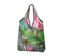 JKLQWC Beau sac de courses pliable imprimé de fleurs et de fruits dans l'eau, sacs fourre-tout réutilisables pour le shopping quotidien et les voyages, Noir , Taille unique