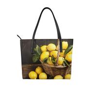 JKLQWC Beau sac fourre-tout en cuir PU imprimé fleurs or blanc pour femme pour le travail, les voyages, l'école, Un panier de citrons, Taille unique
