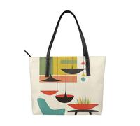 JKLQWC Beau sac fourre-tout en cuir PU imprimé fleurs or blanc pour femme pour le travail, les voyages, l'école, Impressions modernes du milieu du siècle, Taille unique