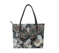 JKLQWC Beau sac fourre-tout en cuir PU imprimé fleurs or blanc pour femme pour le travail, les voyages, l'école, Papillon qui ressemble à un paon, Taille unique