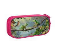JKLQWC Beaucoup de grenouilles chantent sur les branches de papillons d'été - Trousse à crayons avec fermeture éclair - Pour bureau, école, adolescent, fille, garçon, adulte, noir, rose, Taille