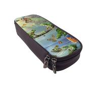 JKLQWC Beaucoup de grenouilles chantent sur les branches de papillons d'été - Trousse à crayons en cuir synthétique avec fermeture éclair - Pour étudiants, adolescents, filles, garçons, adultes, Noir