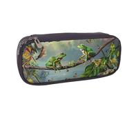 JKLQWC Beaucoup de grenouilles chantent sur les branches de papillons d'été - Trousse à crayons en cuir synthétique avec fermeture éclair - Pour étudiants, adolescents, filles, garçons, adultes, Noir