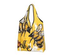 JKLQWC Bee Love Lot de 2 sacs de courses pliables et réutilisables pour le shopping quotidien et les voyages Motif miel