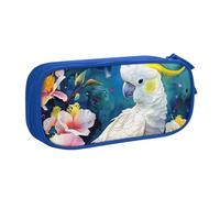 JKLQWC Belle trousse à crayons avec imprimé cacatoès et fleur - Jolie trousse à crayons avec fermeture éclair - Pour bureau, école, adolescent, fille, garçon, adulte, noir, bleu, Taille unique,