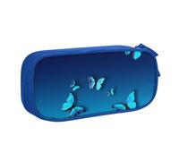 JKLQWC Belle trousse à crayons avec imprimé papillon bleu avec fermeture éclair pour bureau, école, adolescent, fille, garçon, adulte, noir, bleu, One Size, Cartable