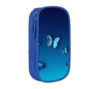 JKLQWC Belle trousse à crayons avec imprimé papillon bleu - Grande trousse de rangement portable pour bureau, école, adolescent, fille, garçon, adulte, noir, bleu, One Size, Cartable
