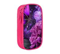 JKLQWC Belle trousse à crayons avec imprimé papillon et floral - Grande trousse de rangement portable pour bureau, école, adolescent, fille, garçon, adulte, noir, rose, Taille unique, Cartable