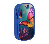 JKLQWC Belle trousse à crayons avec imprimé papillon - Grande trousse de rangement portable pour bureau, école, adolescent, fille, garçon, adulte, noir, bleu, Taille unique, Cartable