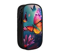 JKLQWC Belle trousse à crayons avec imprimé papillon - Grande trousse de rangement portable pour bureau, école, adolescent, fille, garçon, adulte, noir, Noir , Taille unique, Cartable