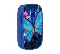 JKLQWC Belle trousse à crayons avec imprimé papillon - Grande trousse de rangement portable pour bureau, école, adolescent, fille, garçon, adulte, noir, bleu, One Size, Cartable