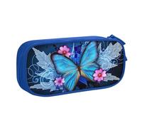 JKLQWC Belle trousse à crayons avec imprimé papillon - Jolie boîte à crayons avec fermeture éclair - Boîte de rangement pour bureau, école, adolescent, fille, garçon, adulte, noir, bleu, One Size