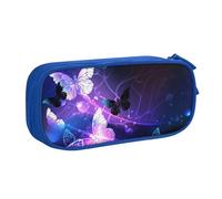 JKLQWC Belle trousse à crayons avec imprimé papillon lumineux - Jolie boîte à crayons avec fermeture éclair - Boîte de rangement pour bureau, école, adolescent, fille, garçon, adulte, noir, bleu, One