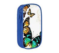 JKLQWC Belle trousse à crayons avec imprimé papillon vert et jaune - Grande trousse de rangement portable pour bureau, école, adolescent, fille, garçon, adulte, noir, bleu, One Size, Cartable
