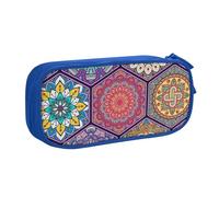 JKLQWC Belle trousse à crayons hexagonale imprimée avec fermeture éclair pour bureau, école, adolescent, fille, garçon, adulte, noir, bleu, One Size, Cartable