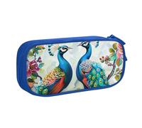 JKLQWC Belle trousse à crayons imprimée de fleurs de paon avec fermeture éclair pour bureau, école, adolescent, fille, garçon, adulte, noir, bleu, Taille unique, Cartable